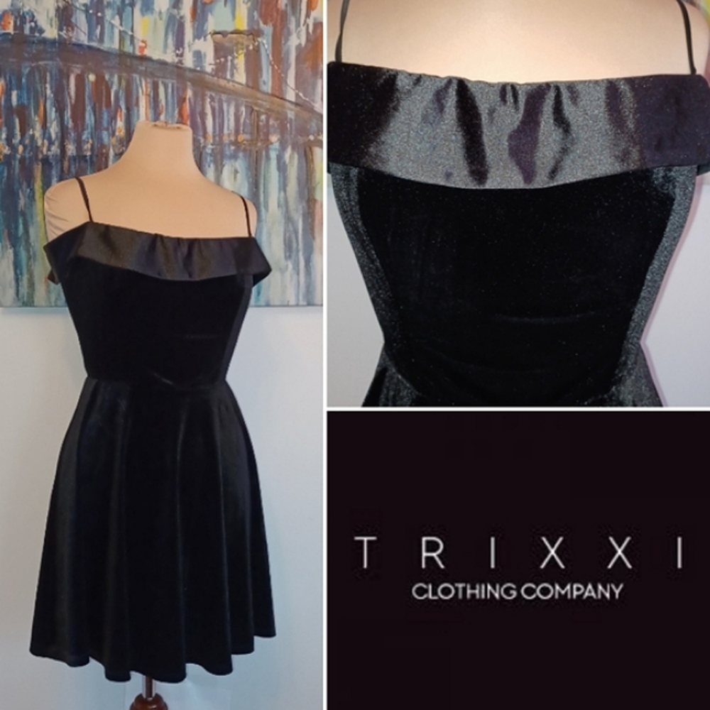 Trixxi Velvet & Satin Mini Cocktail Dress, Black